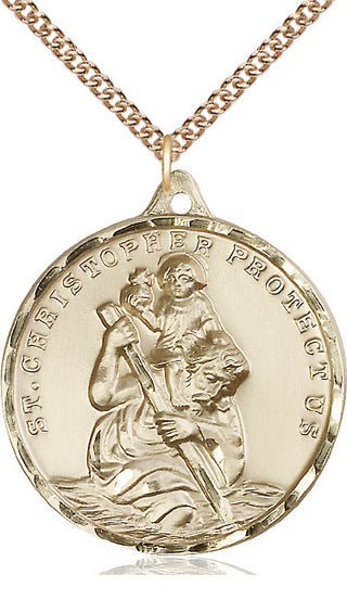 14kt Gold Saint Christopher Medal Engraved Catholic Saint Jewelry