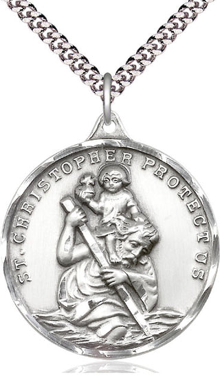 Pewter Saint Christopher Medal Catholic Jewelry Engraved Catholic Saint Jewelry