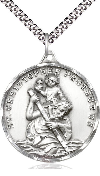 Pewter Saint Christopher Medal Catholic Jewelry Engraved Catholic Saint Jewelry