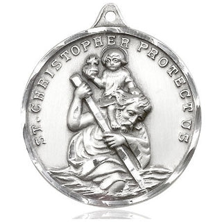Pewter Saint Christopher Medal Engraved Catholic Saint Jewelry