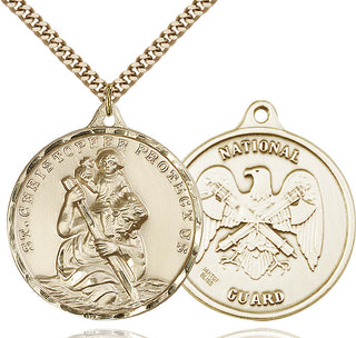 14kt Gold Filled Saint Christopher National Guard Medal Catholic Jewelry