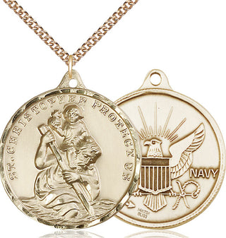 14kt Gold Filled Saint Christopher Navy Medal Catholic Jewelry