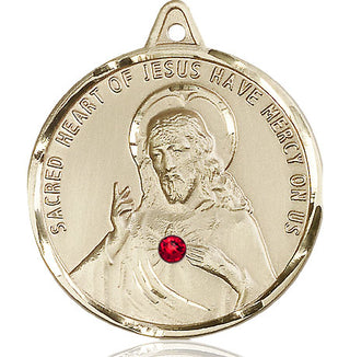 14kt Gold Scapular with Ruby Stone Medal with a 3mm Ruby Swarovski stone