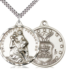 Sterling Silver Saint Christopher Air Force Medal Catholic Jewelry