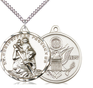 Sterling Silver Saint Christopher Army Medal Catholic Jewelry