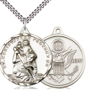 Sterling Silver Saint Christopher Army Medal Catholic Jewelry