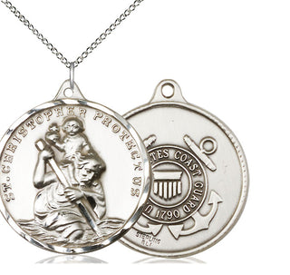 Sterling Silver Saint Christopher Coast Guard Medal Catholic Jewelry