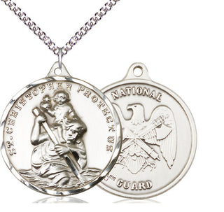 Sterling Silver Saint Christopher National Guard Medal Catholic Jewelry