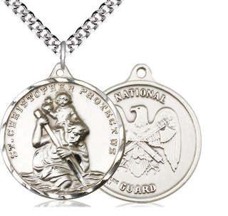 Sterling Silver Saint Christopher National Guard Medal Catholic Jewelry