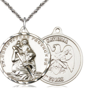 Sterling Silver Saint Christopher National Guard Medal Catholic Jewelry