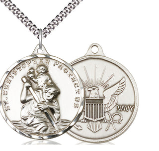 Sterling Silver Saint Christopher Navy Medal Catholic Jewelry