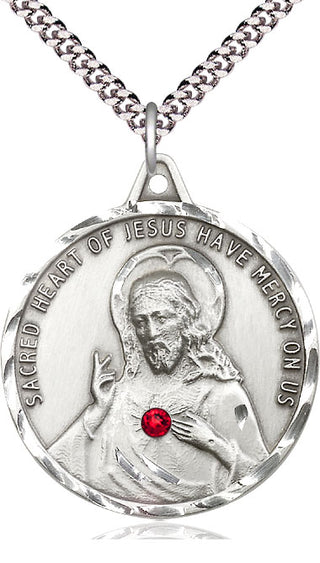 Sterling Silver Scapular with Ruby Stone Pendant with 3mm Ruby Swarovski Necklace