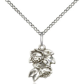 Sterling Silver Rose Medal Religious and Catholic Jewelry