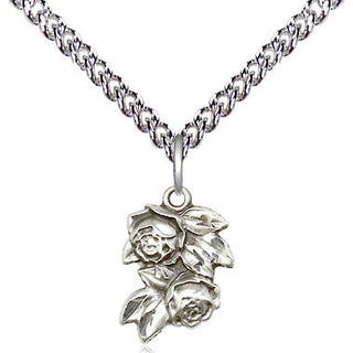 Sterling Silver Rose Medal Religious and Catholic Jewelry