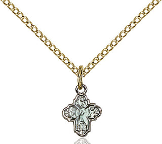 Gold Plate Sterling Silver 4-Way Medal Religious and Catholic Jewelry