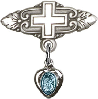 Sterling Silver Badge Pin With Cross Miraculous Baby Badge