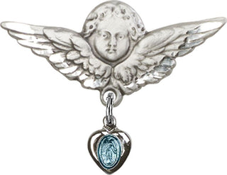 Sterling Silver Large Angel w/Wings Miraculous Baby Badge