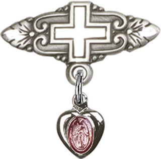 Sterling Silver Badge Pin With Cross Miraculous Baby Badge