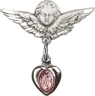 Sterling Silver Small Angel w/Wings Miraculous Baby Badge
