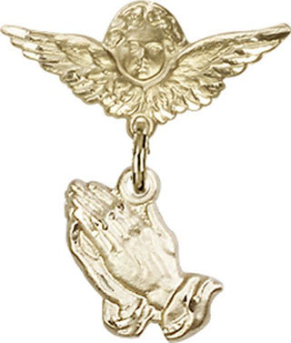 14kt Gold Filled Small Angel w/Wings Praying Hands Baby Badge