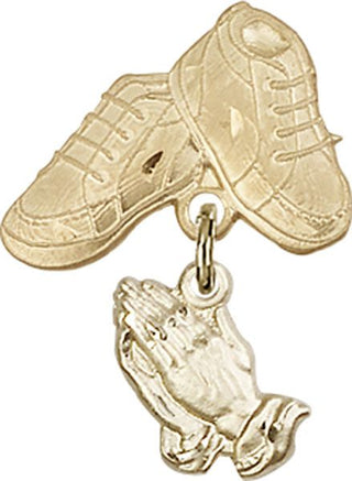 14kt Gold Filled Baby Boots Praying Hands Baby Badge