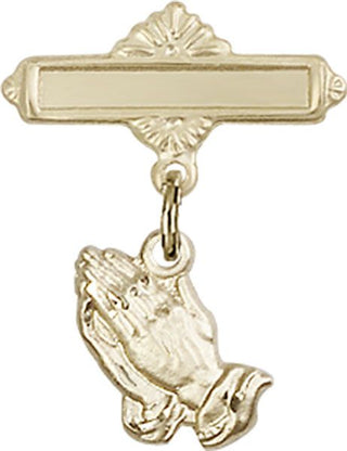 14kt Gold Polished Badge Pin Praying Hands Baby Badge