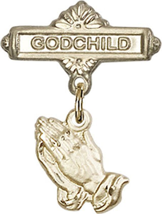 14kt Gold Godchild Praying Hands Baby Badge