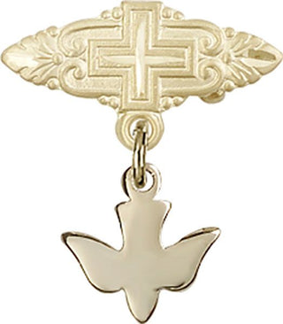 14kt Gold Filled Badge Pin With Cross Holy Spirit Baby Badge