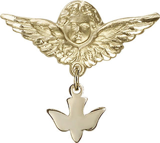 14kt Gold Filled Large Angel w/Wings Holy Spirit Baby Badge
