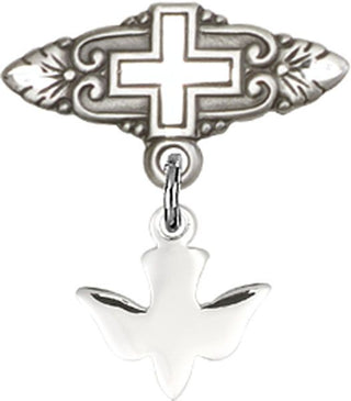 Sterling Silver Badge Pin With Cross Holy Spirit Baby Badge
