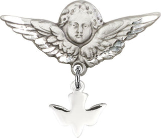 Sterling Silver Large Angel w/Wings Holy Spirit Baby Badge