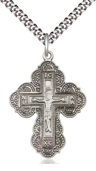Pewter Irene Cross Medal Catholic Jewelry