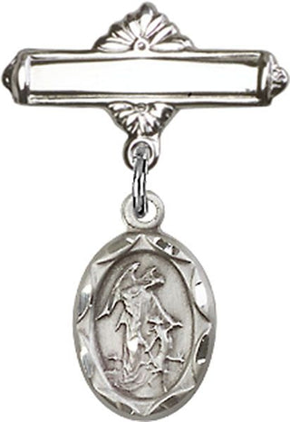 Sterling Silver Polished Badge Pin Guardian Angel Baby Badge