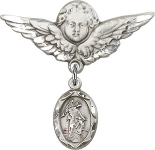 Sterling Silver Large Angel w/Wings Guardian Angel Baby Badge