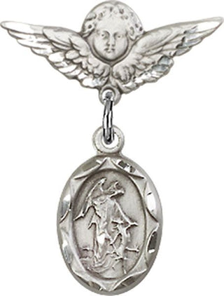 Sterling Silver Small Angel w/Wings Guardian Angel Baby Badge