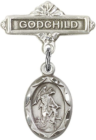 Sterling Silver Godchild Guardian Angel Baby Badge
