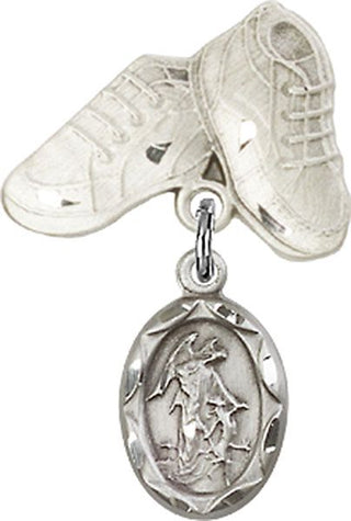 Sterling Silver Baby Boots Guardian Angel Baby Badge