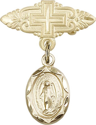 14kt Gold Filled Badge Pin With Cross Miraculous Baby Badge