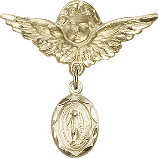 14kt Gold Filled Large Angel w/Wings Miraculous Baby Badge