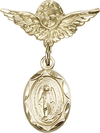 14kt Gold Small Angel w/Wings Miraculous Baby Badge