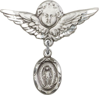 Sterling Silver Large Angel w/Wings Miraculous Baby Badge