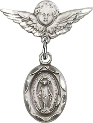 Sterling Silver Small Angel w/Wings Miraculous Baby Badge
