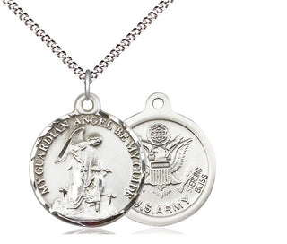 Sterling Silver Guardian Angel Army Medal Religious Jewelry