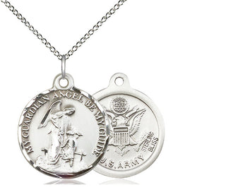 Sterling Silver Guardian Angel Army Medal Religious Jewelry