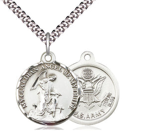 Sterling Silver Guardian Angel Army Medal Religious Jewelry