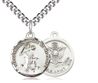 Sterling Silver Guardian Angel Army Medal Religious Jewelry