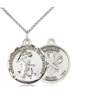 Sterling Silver Guardain Angel National Guard Medal Religious Jewelry