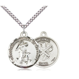 Sterling Silver Guardain Angel National Guard Medal Religious Jewelry