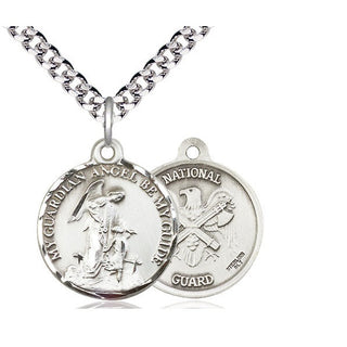 Sterling Silver Guardain Angel National Guard Medal Religious Jewelry