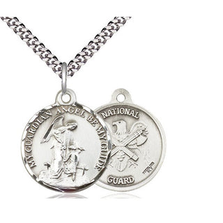 Sterling Silver Guardain Angel National Guard Medal Religious Jewelry